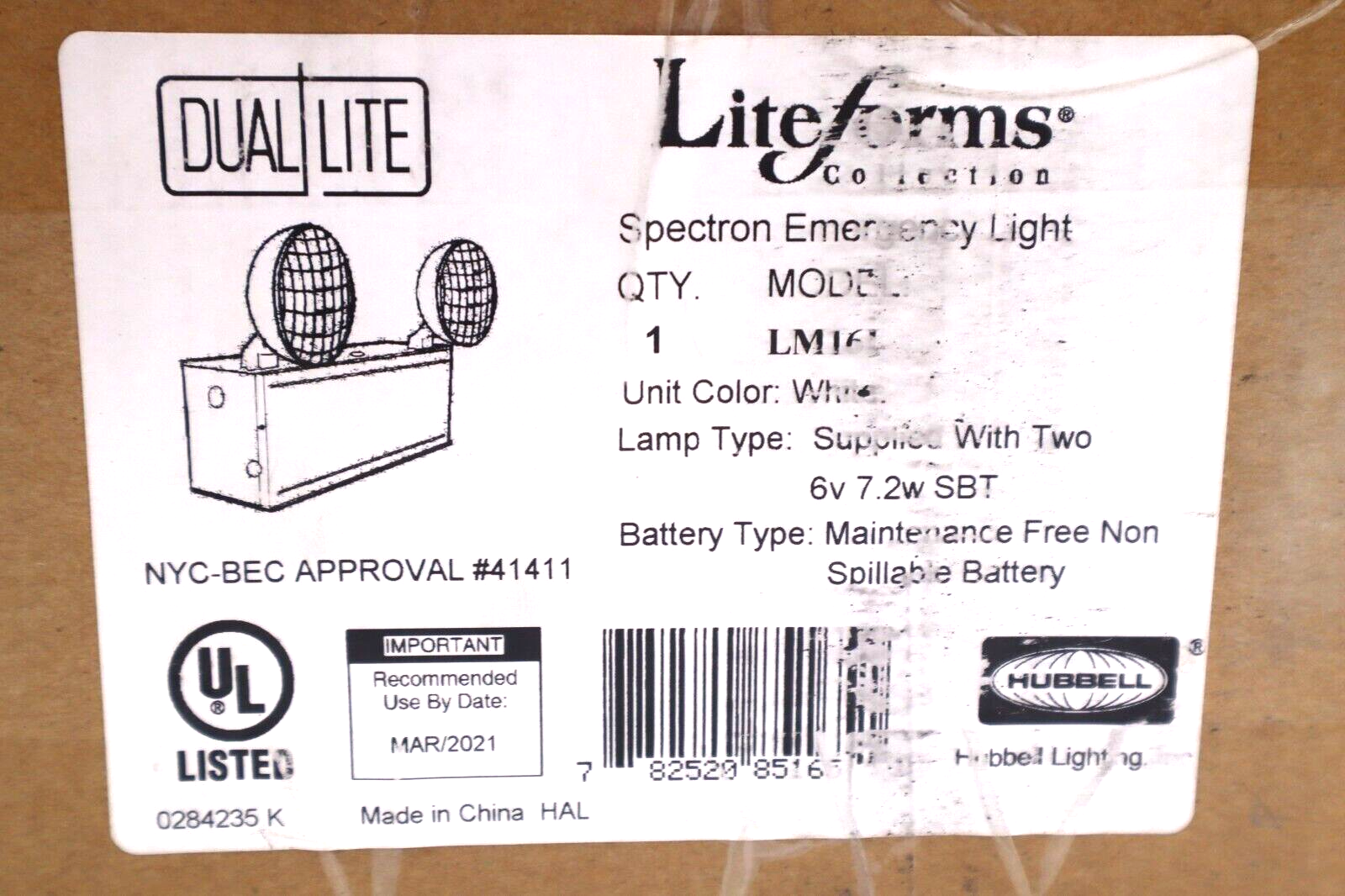 HUBBELL LIGHTING SPECTRON EMERGEMCY LIGHT NON SPILLABLE BATTERY STOCK #2493