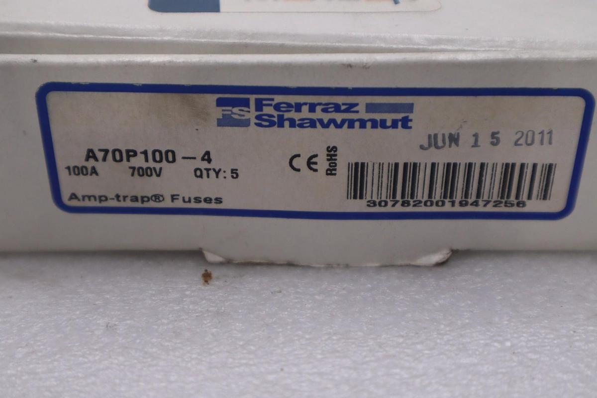 Used NEW BOX OF 5 FERRAZ SHAWMUT 100A 700V SEMICONDUCTOR FUSE A70P100-4 STOCK GF-632A
