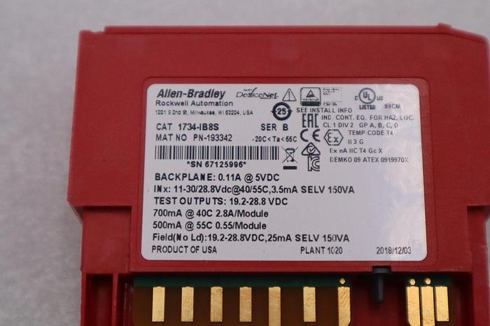 Used Allen-Bradley 1734-IB8S DIGITAL SAFETY INPUT MODULE POINT GUARD I/O STOCK 2411A