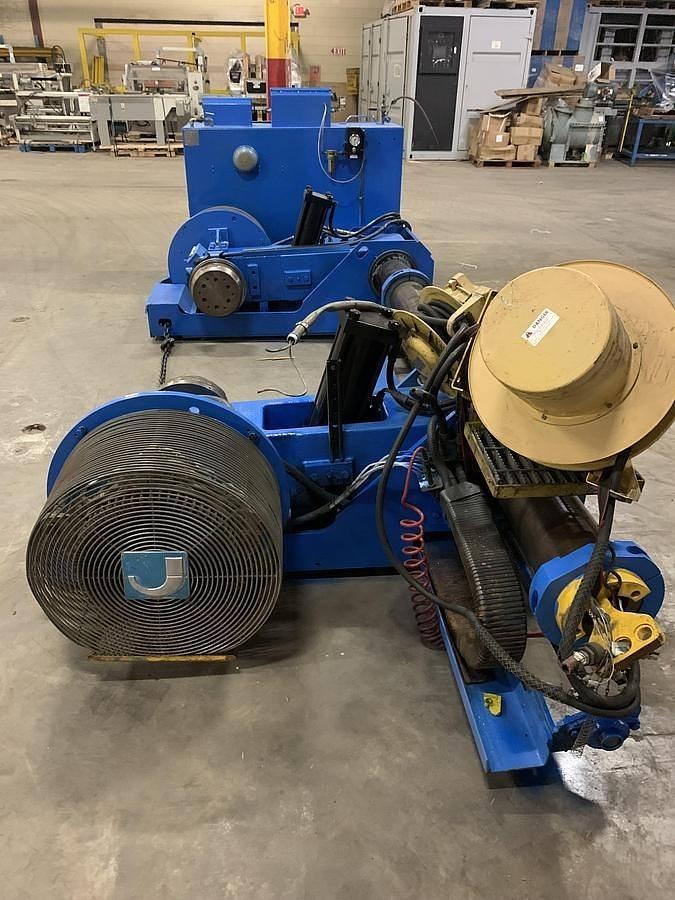 Used 65" JAGENBERG MODEL SE-18 SHAFTLESS FLOOR PICK UP UNWIND STAND 72" ROLL DIAMETER
