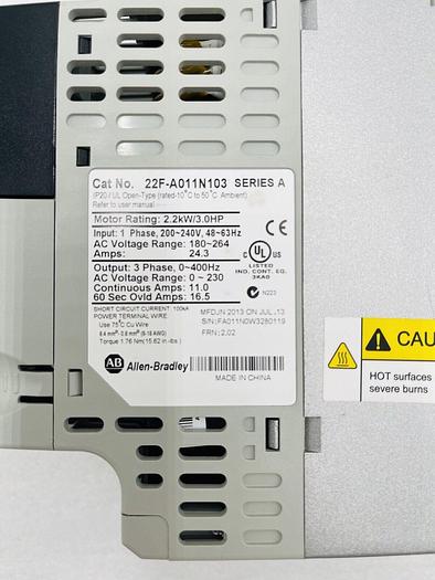 Allen Bradley 22F-A011N103 Inverter 1Phase 200-240VAC 2.2KW/3.0HP STOCK 2260