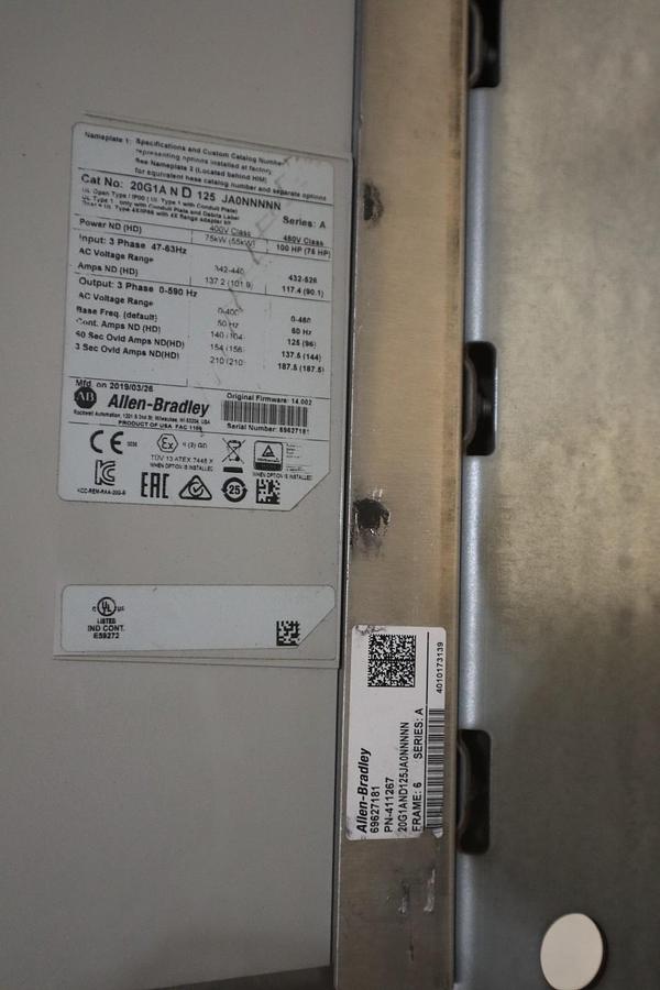 Used ALLEN BRADLEY 20G1AND125JA0NNNNN PowerFlex 755 AC Drive 100 HP - STOCK CC105