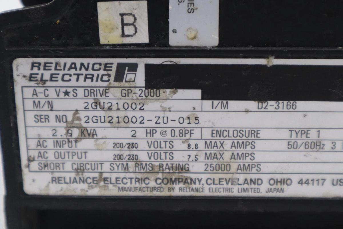 Used RELIANCE ELECTRIC GP-2000 2GU21002 AC DRIVE 2HP STOCK 4215