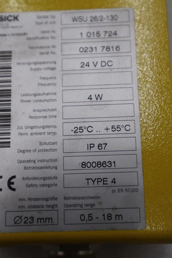 Used SICK WSU 26/2-130 Photoelectric Sensor 1 015 725 24VDC 6W NEW IN BOX #GF141A
