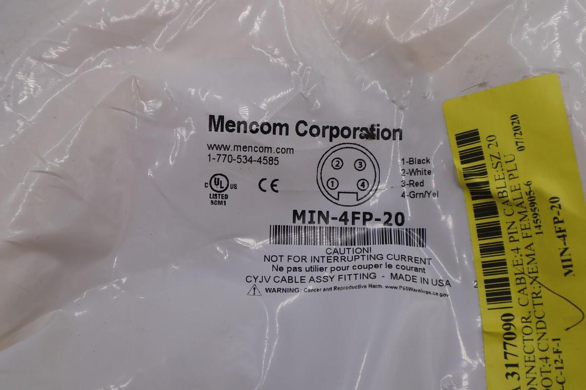 Mencom Corporation MIN-4FP-20 Connector Cable 4 Pin 4 Ft. New Stock #3544
