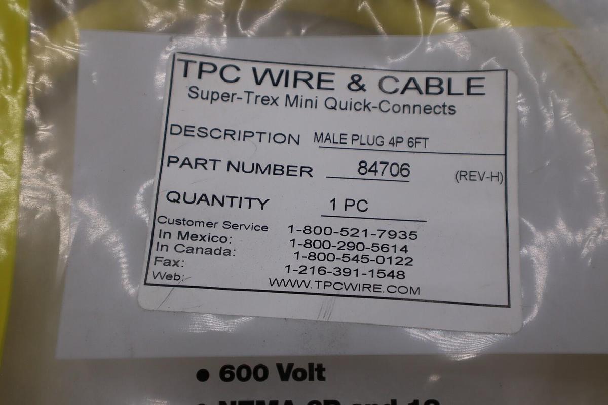 LOT OF 5 - NEW TPC WIRE & CABLE SUPER TREX 84706 MINI QUICK CONNECT CORD #H1089