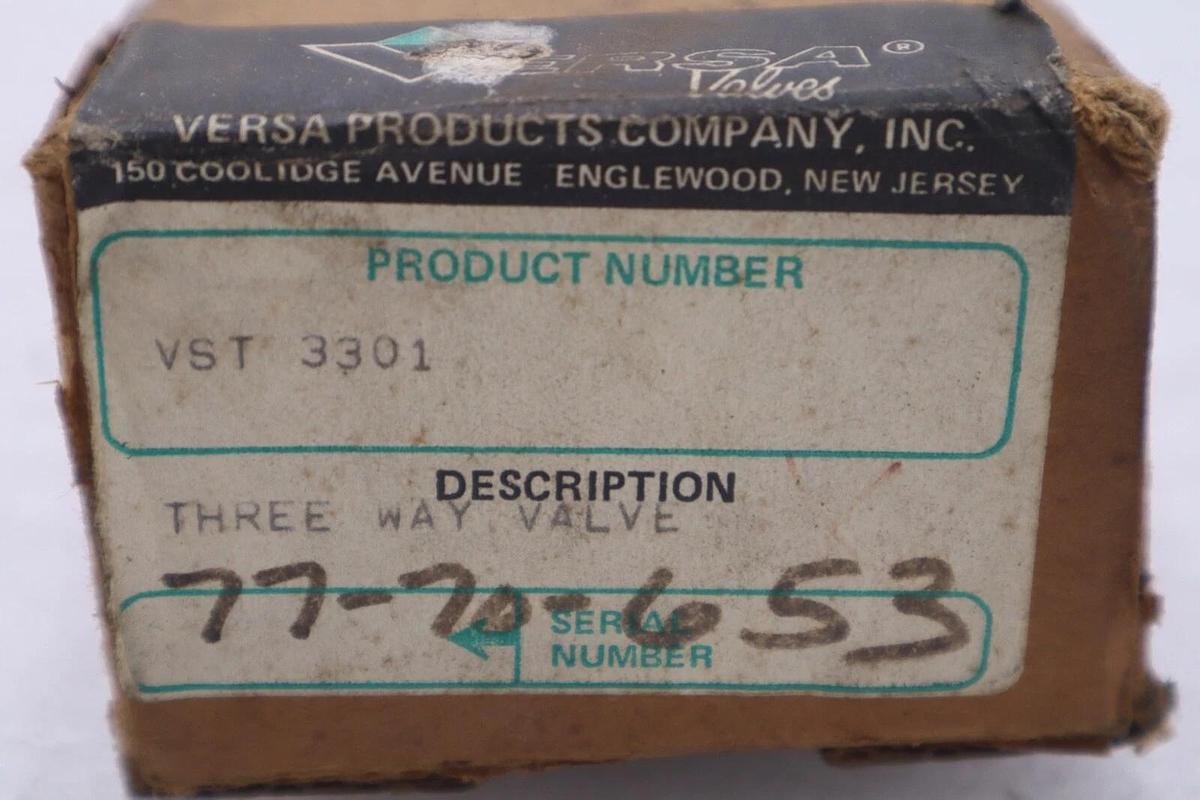 VERSA VALES VST 3301  S/N 77-70-653 THREE WAY VALVE STOCK #B-855