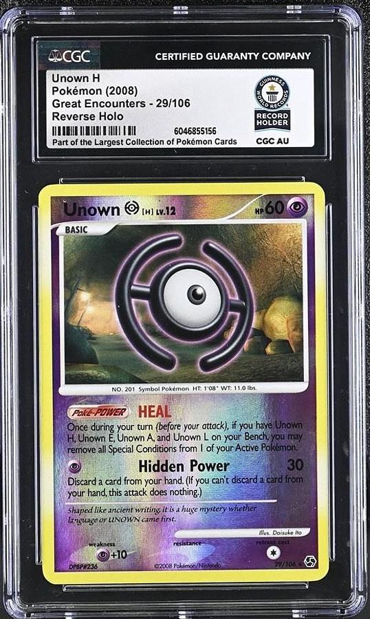 Used Pokemon Card Unown H 29/106 Reverse Holo Great Encounters CGC WORLD RECORD 1/1