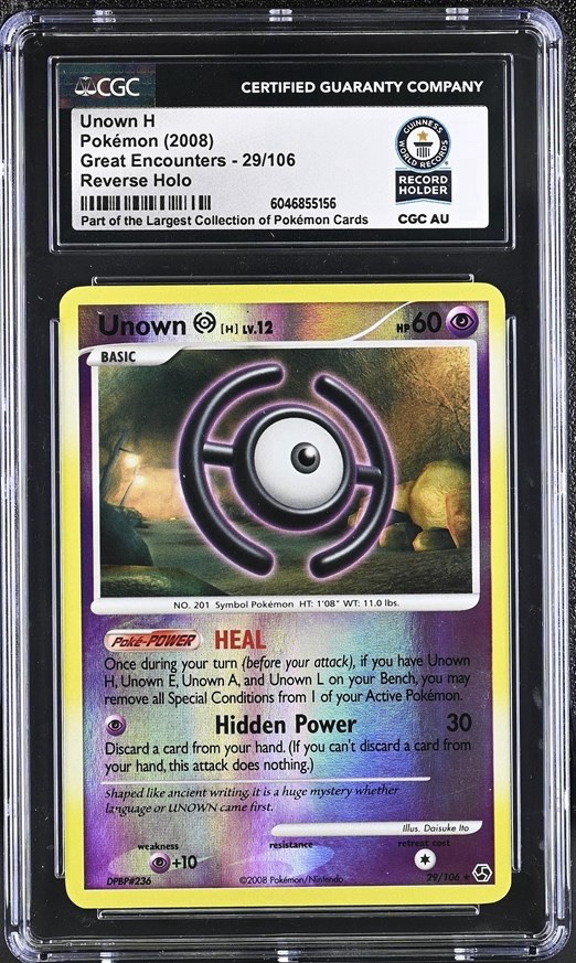 Used Pokemon Card Unown H 29/106 Reverse Holo Great Encounters CGC WORLD RECORD 1/1