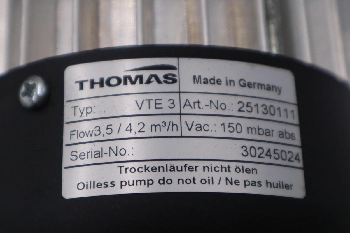 Used NEW THOMAS VTE 3 ART NO 25130111 / SER 30245024 VACUUM PUMP STOCK H1580