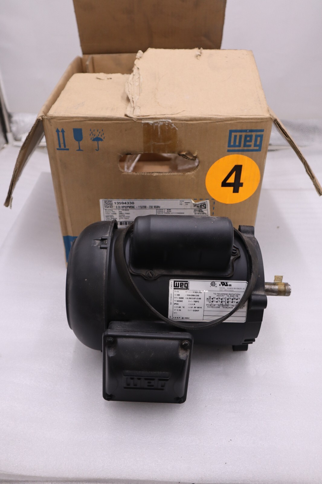 NEW WEG 0.33 HP02PW56C-115/208-230V 60HZ IP55 .3336ES1BW56CFL-S STOCK H970