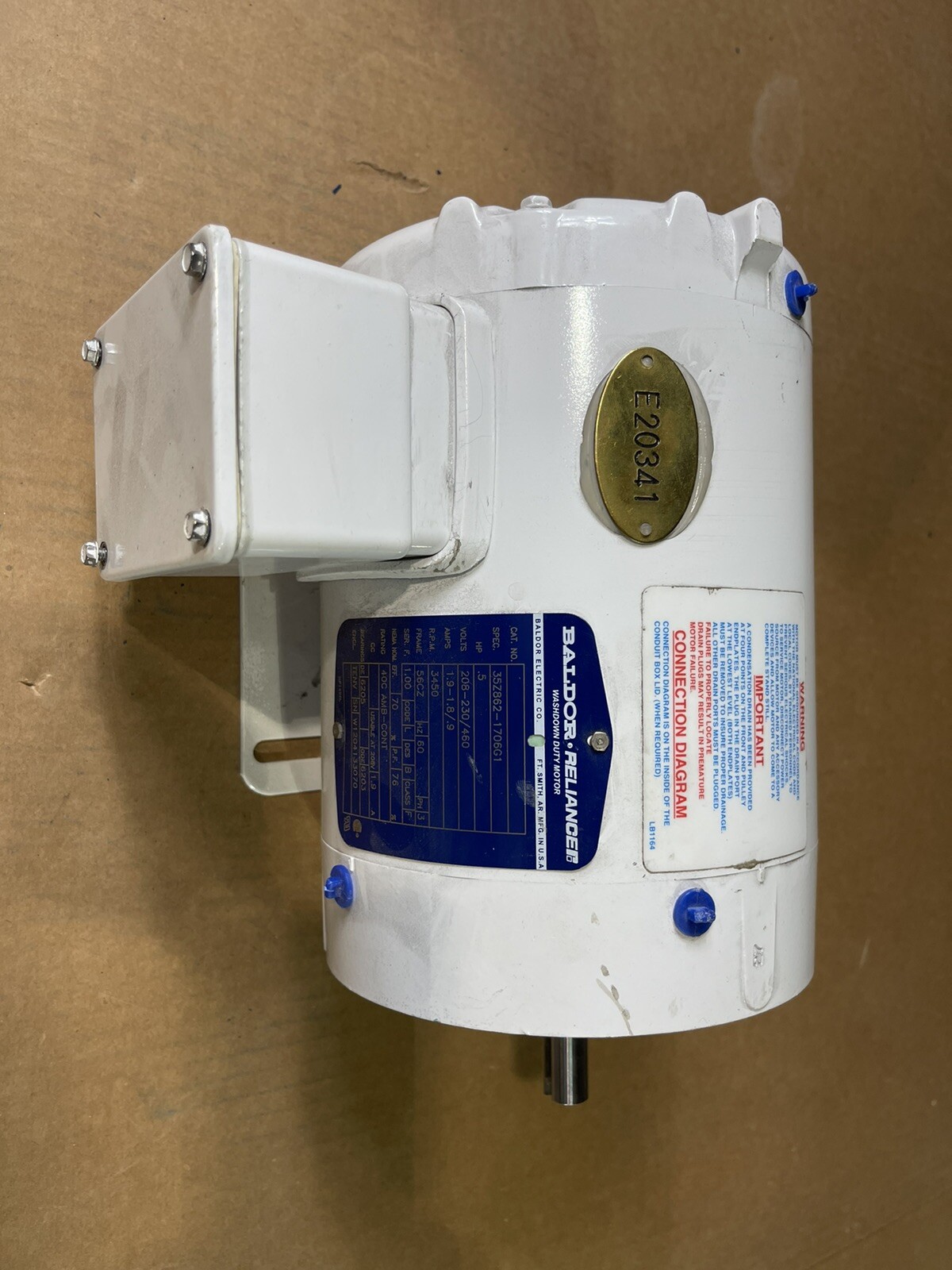 Used .5 HP BALDOR MOTOR SPEC 35Z862-1706G1 3450 RPM NEW MOTOR FRAME 56CZ S-65