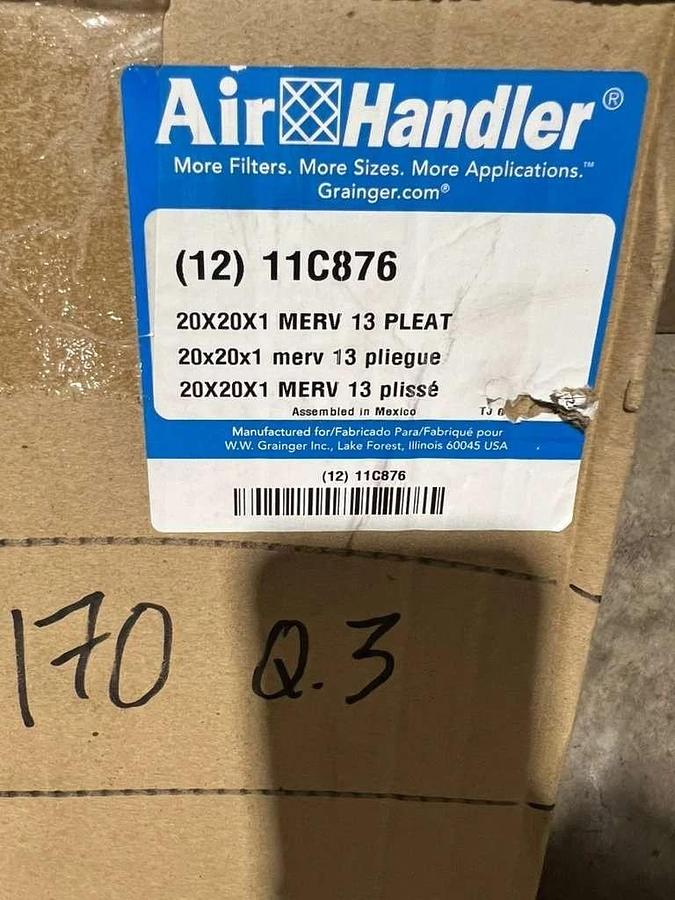 Used AIR HANDLER 11C876 PK 12 Pleated Air Filter 20x20x1 MERV 13 - STOCK HP170
