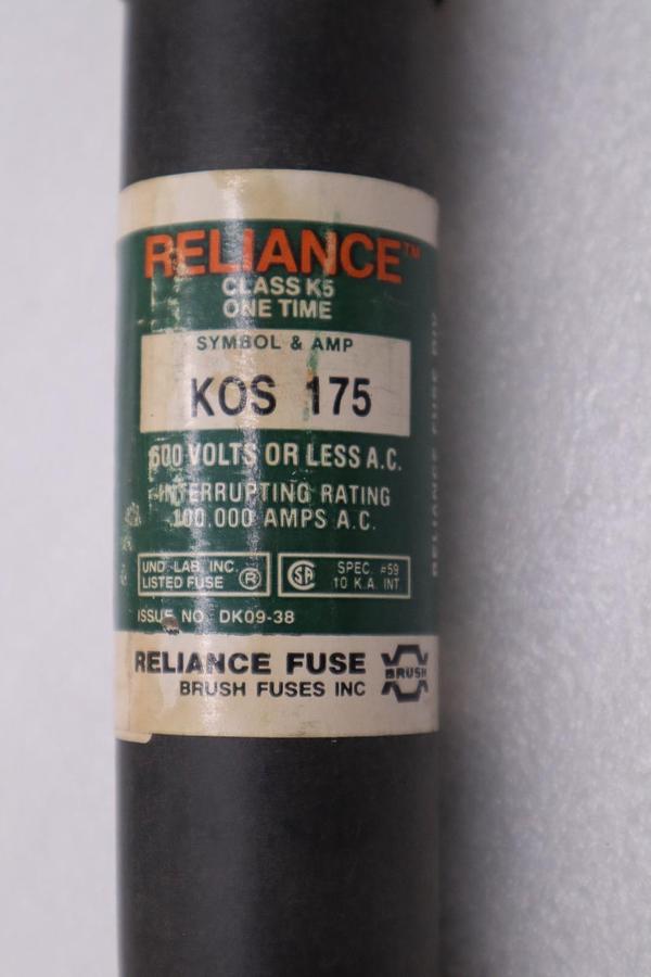 LOT OF 3 - RELIANCE KOS175 CLASS K5 ONE TIME FUSE - STOCK 5850A