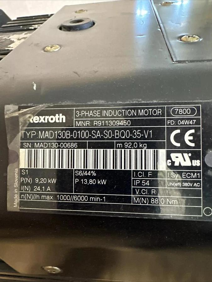 Used Rexroth R911309450 Servo Induction Motor MAD130B-0100-SA-S0-BQ0-35-V1 #HP105