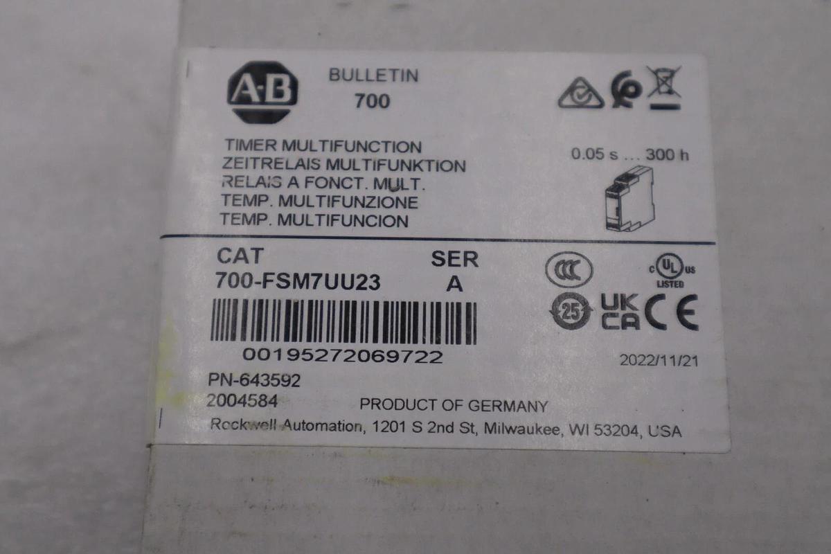 Used Sealed NEW Allen Bradley 700-FSM7UU23 Series A 0.05sec-300hr Timing Relay