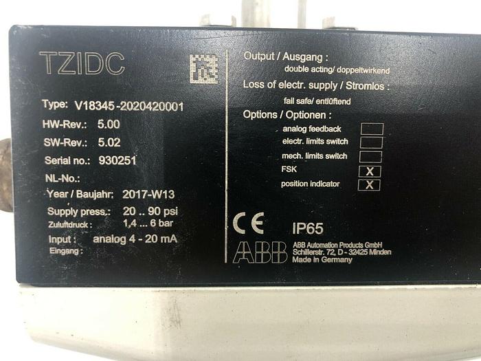 Used ABB TZIDC V18345-2020420001 REV 5.0 VALVE POSITIONER STOCK 1212