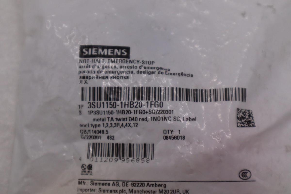 Siemens 3SU1150-1HB20-1FG0 Push Button 22Mm STOCK H1561A