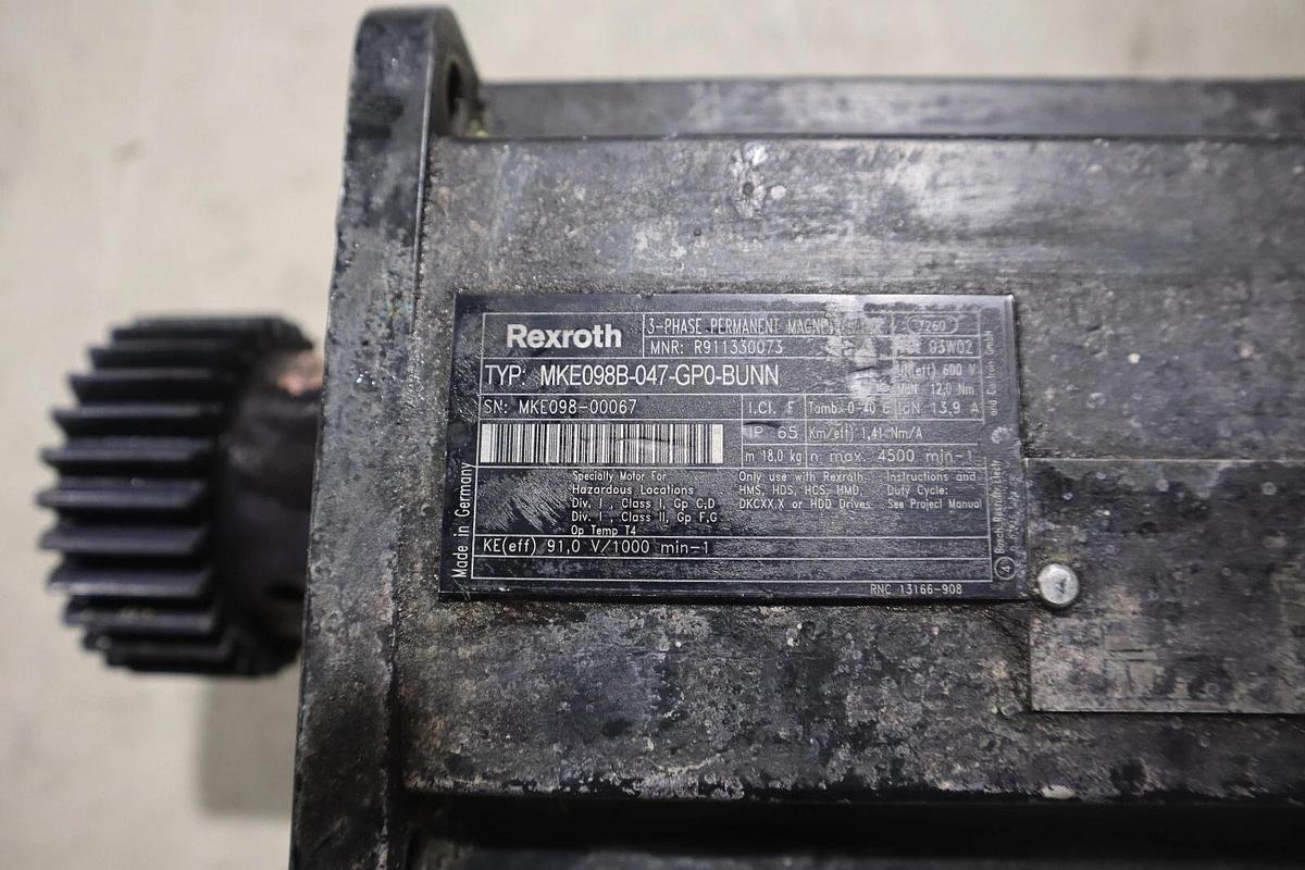 Used REXROTH MKE098B-047-GP0-BUNN / R911330073 HAZARDOUS LOCATION SERVO MOTOR #S-667