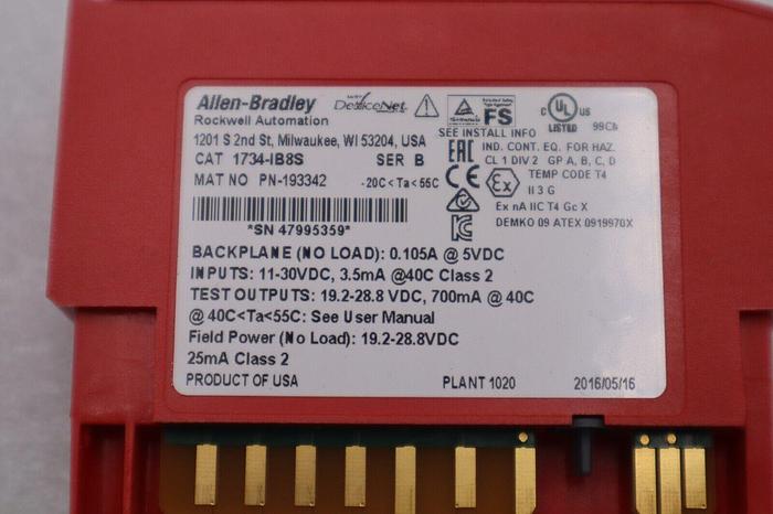 Used Allen-Bradley 1734-IB8S DIGITAL SAFETY INPUT MODULE POINT GUARD I/O STOCK 2415A