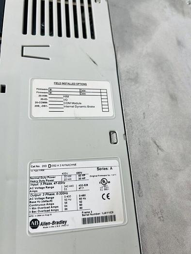 Used ALLEN BRADLEY 20DD052A3NYNACHNE POWERFLEX 700S 40HP AC DRIVE STOCK 4142