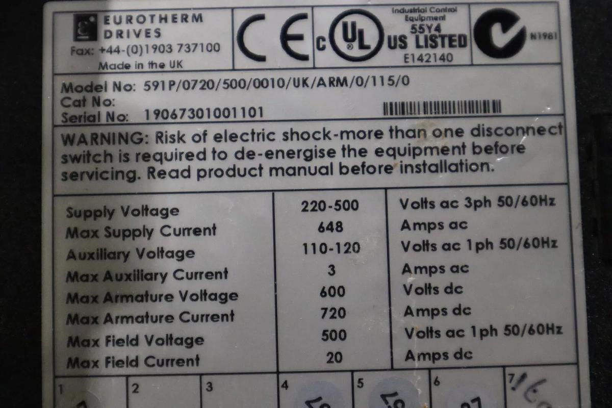 Used PARKER EUROTHERM DRIVES 591p/0720/500/0010/uk/arm/0/115/0 STOCK 1236-A