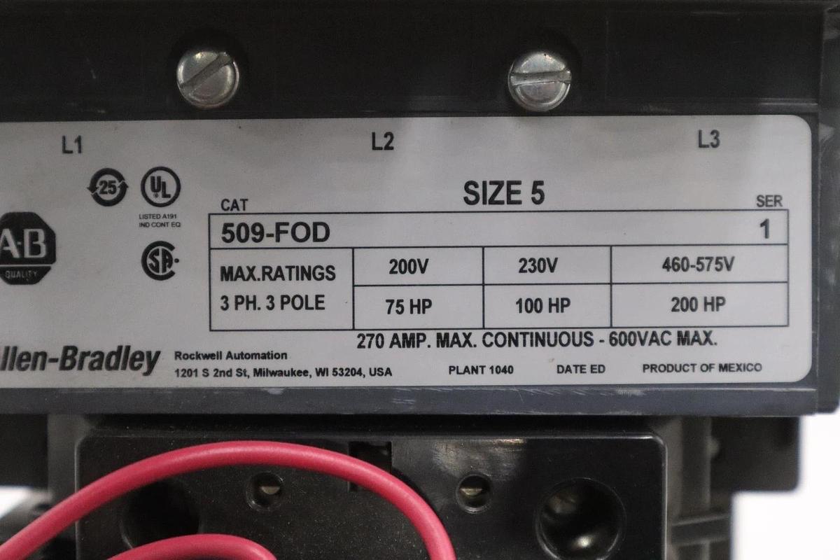 ALLEN BRADLEY 509-FOD SIZE 5 3 PH 3 POLE Starter 110-120 Volts Coil New #CC154