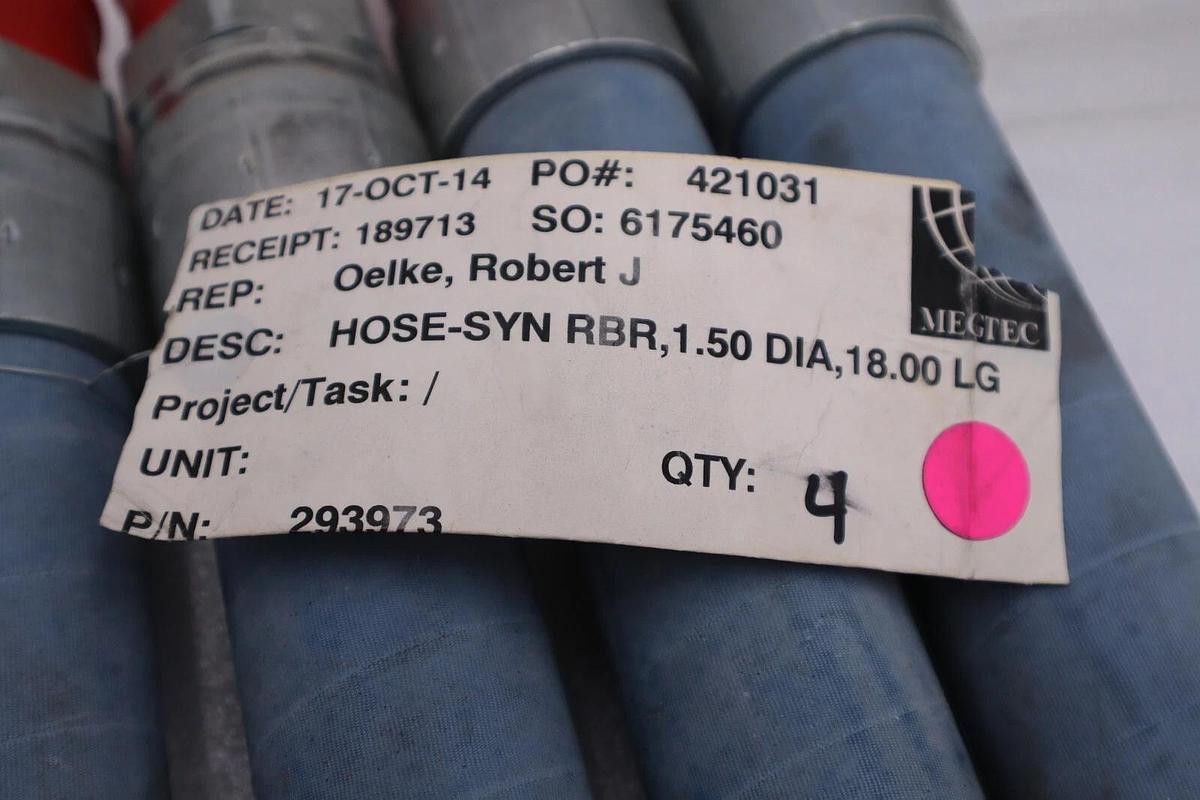 Used LOT OF 4 MEGTEC  6175460 P/N 293973 HOSE-SYN RBR 1.50 DIA 18.00 LG STOCK 1284-A