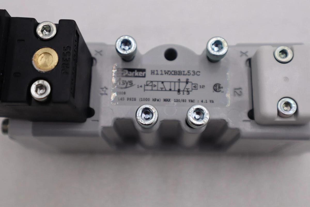 Used PARKER 145PSIG 120/60VAC 4:1VA PNEUMATIC SOLENOID VALVE NIB H11WXBBL53C STK L538