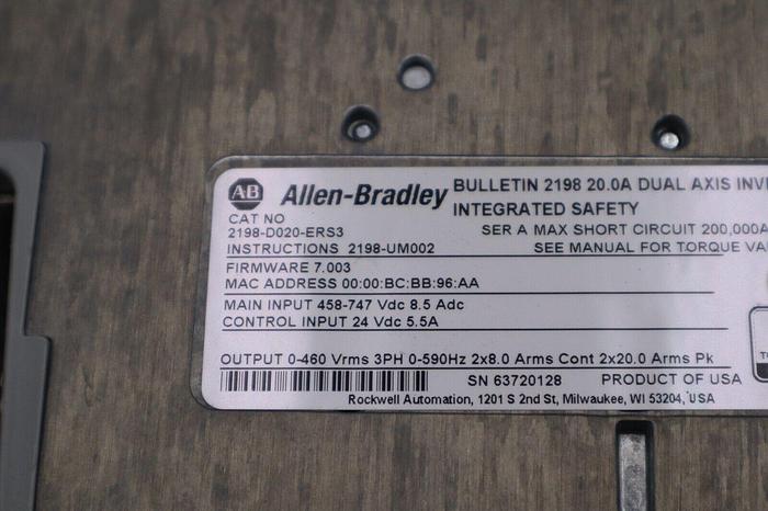 Used ALLEN BRADLEY 2198-D020-ERS3 / 2198D020ERS3 USED KINETIX 5700 STOCK 5699