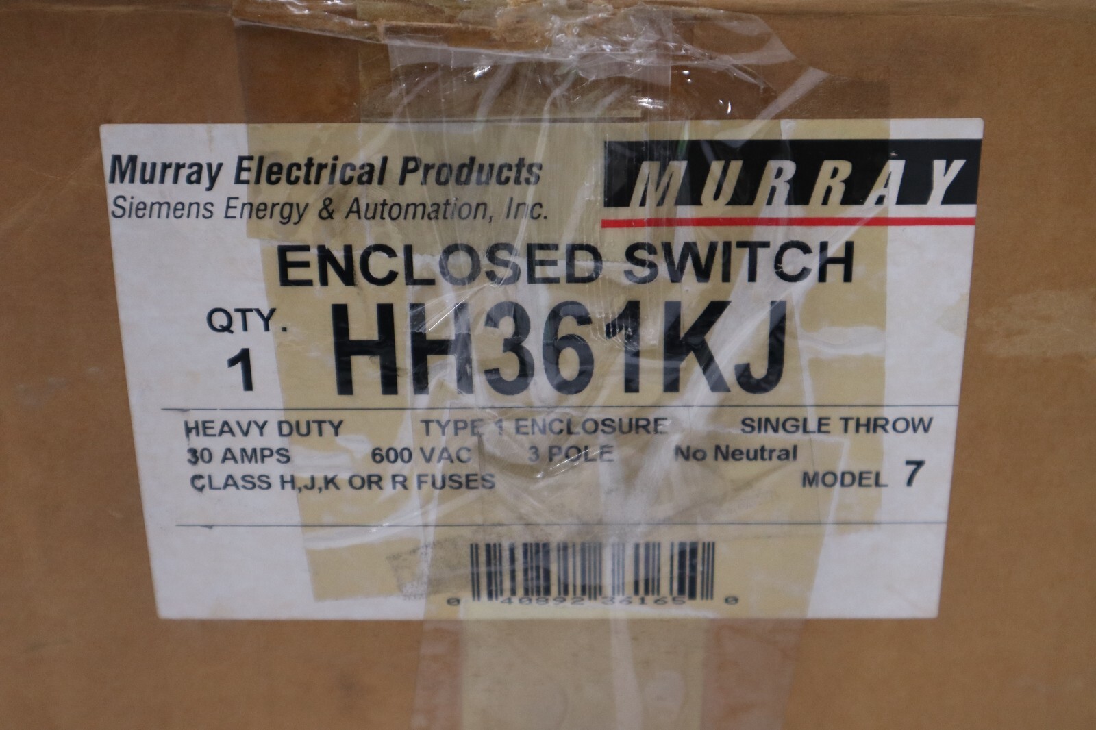 SIEMENS HH361KJ Fusible Disconnect Safety Switch Enclosure Receptacle STOCK 5442