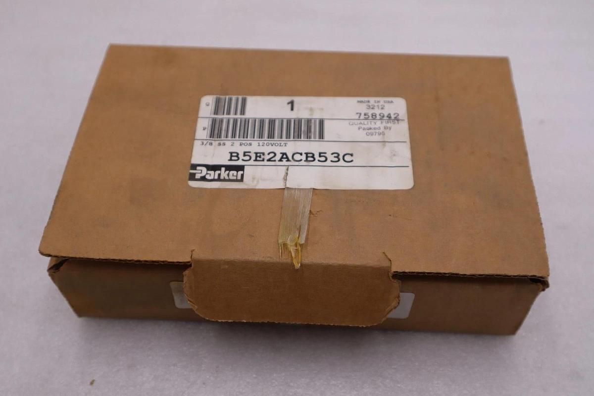 Used NEW PARKER B5E2ACB53C SOLENOID VALVE 3/8 2 POS. 120V - STOCK GF850