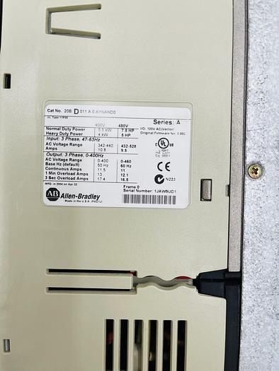 Used Allen Bradley 20BD011A0AYNAND0 /A PowerFlex700 AC Drive 480V 7.5HP #K-1666