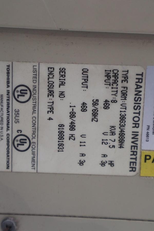 Used TOSHIBA G3 TOSVERT-130 TRANSISTOR INVERTER vt130g3u4080n4 7.5 HP STOCK 4334