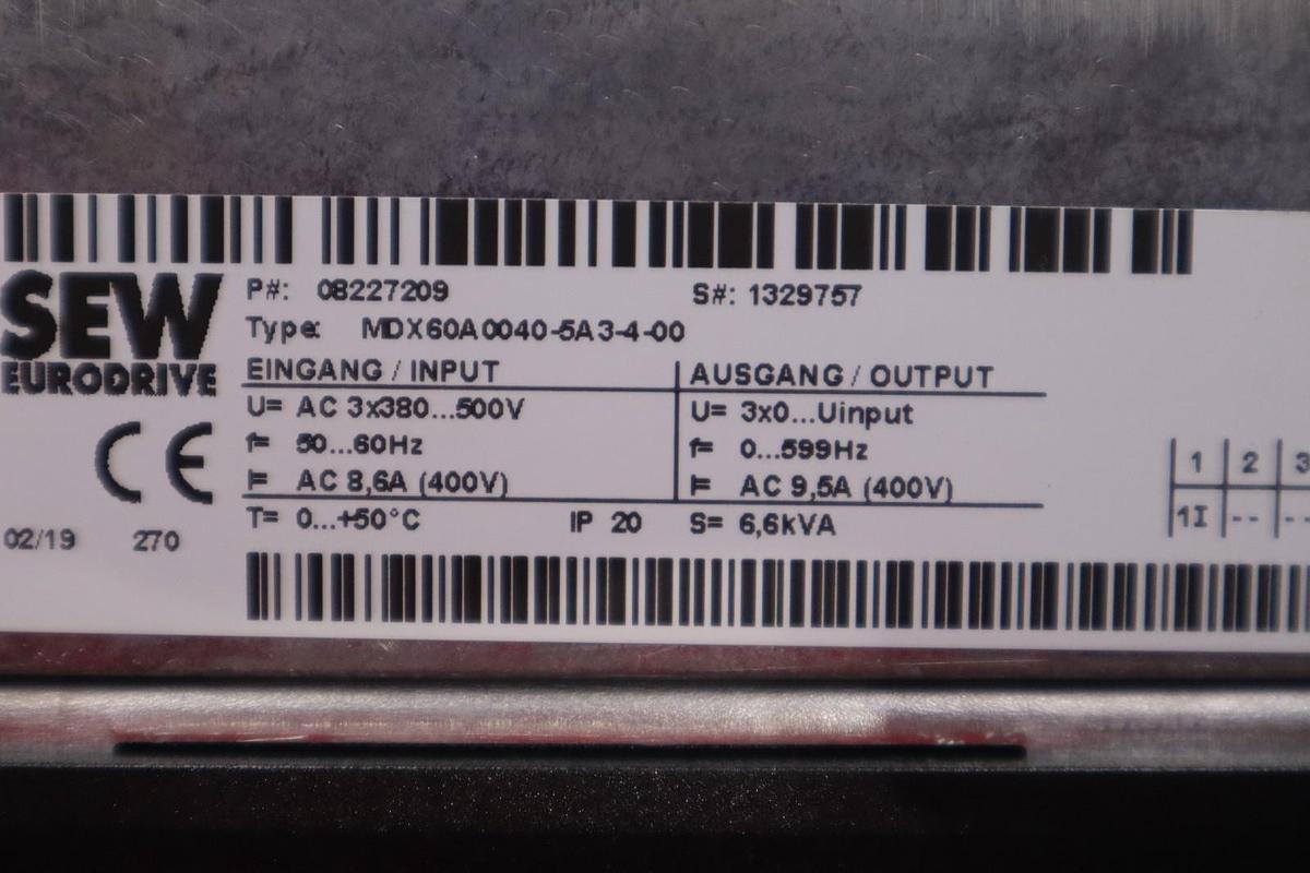 Used Sew Eurodrive MDX60A0040-5A3-4-00 Movidrive Drive Inverter H-773C