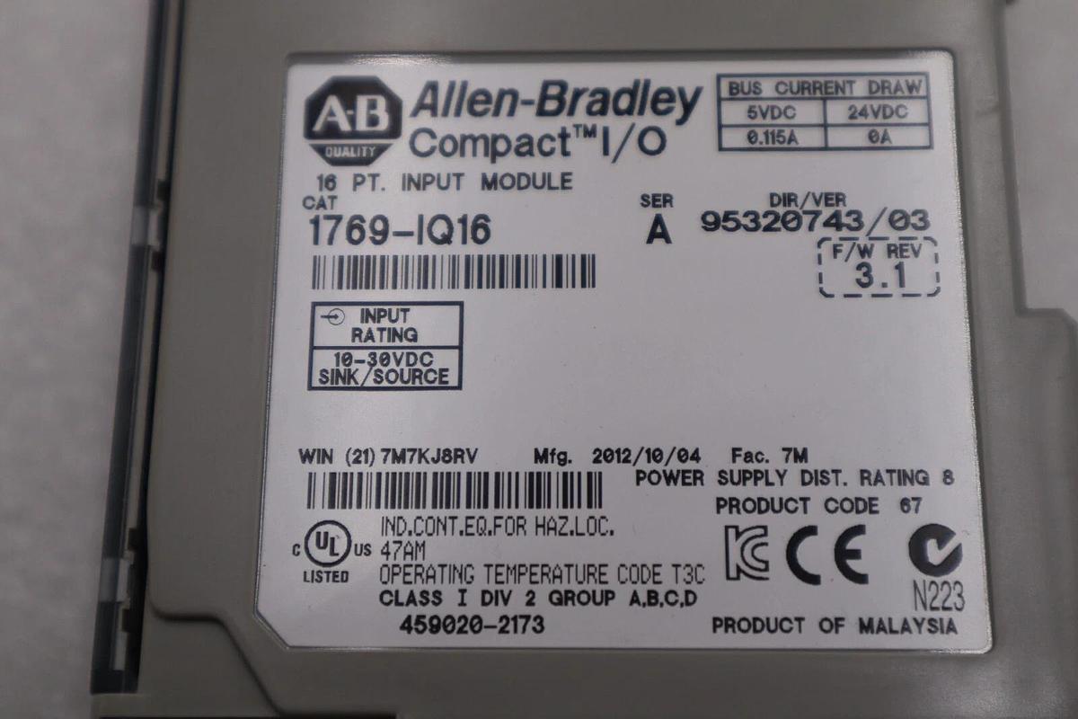 Used ALLEN-BRADLEY 1769-IQ16 SERIES A  INPUT MODULE STOCK #K-1567C