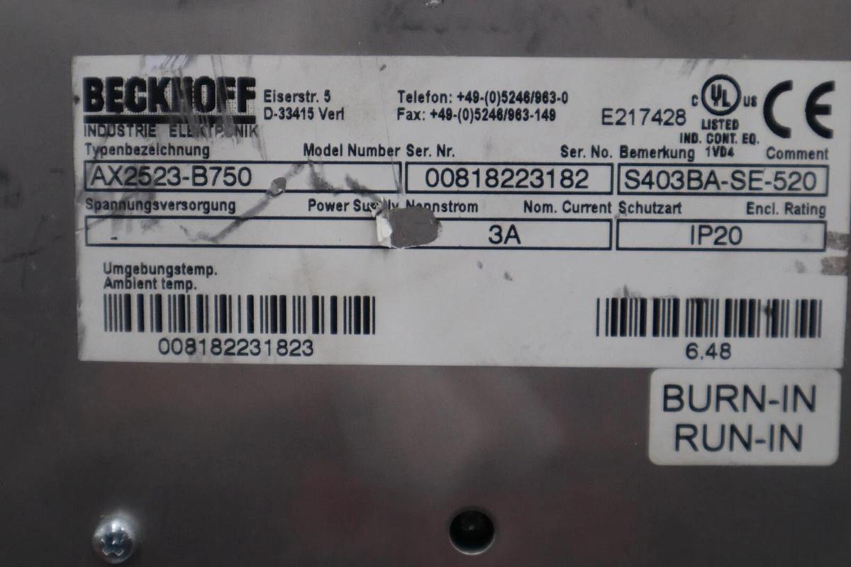 Used Beckhoff AX2523-B750 Servo Drive STOCK 3431-D