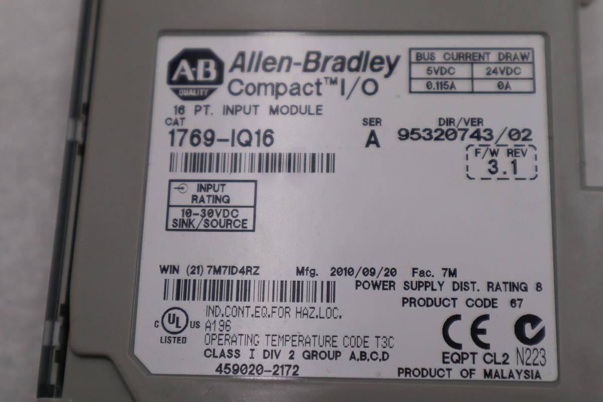 Used ALLEN-BRADLEY 1769-IQ16 SERIES A 16 PT. INPUT MODULE STOCK #K-1563C