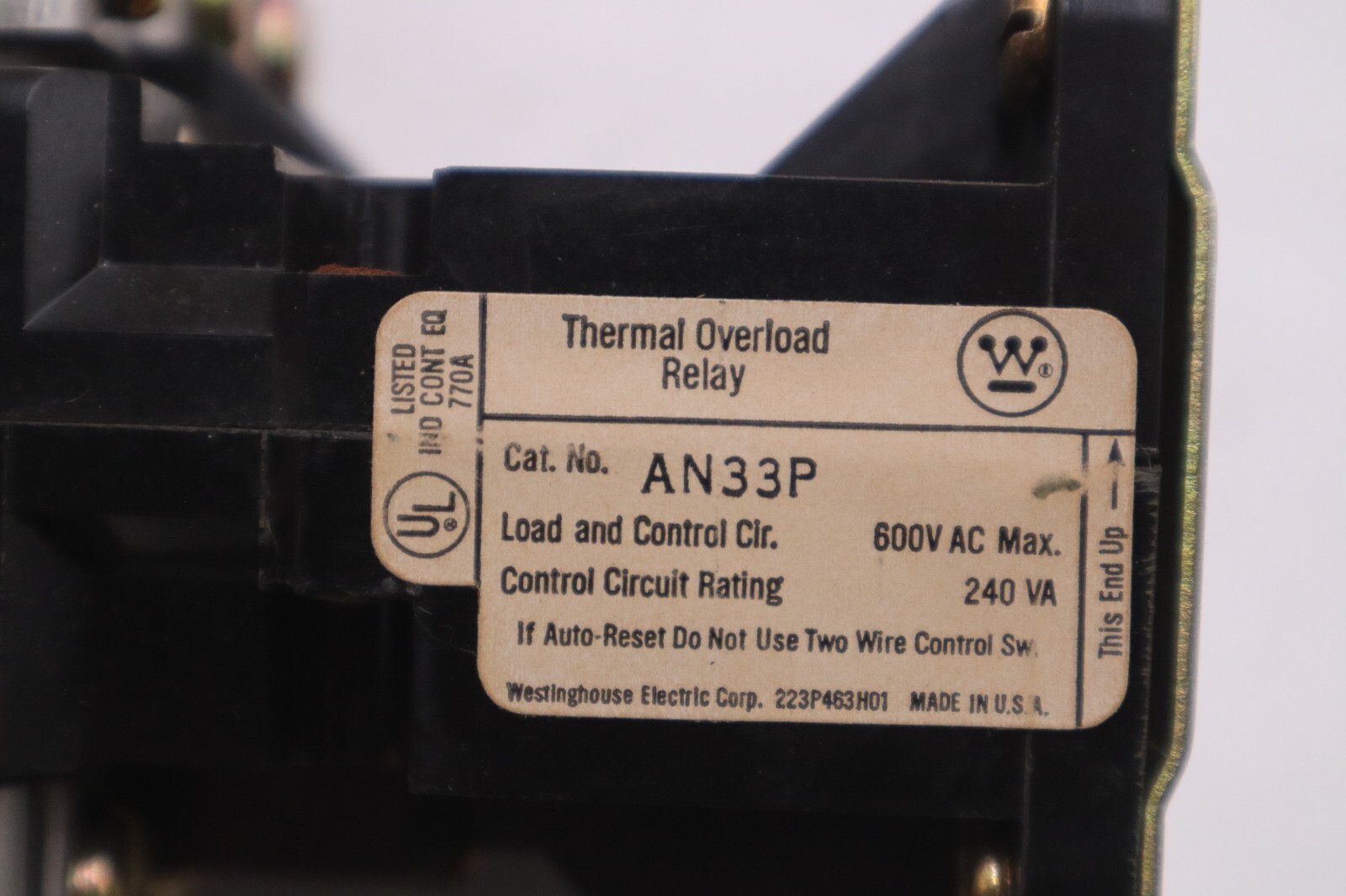 Used NEW OPEN BOX WESTINGHOUSE THERMAL OVERLOAD RELAY AN33P STOCK G331A