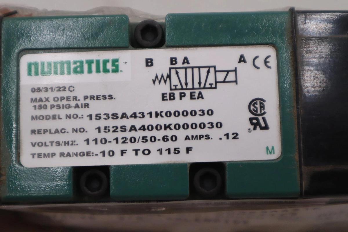 Used NUMATICS SPRING RETURN 153SA431K000030 SOLENOID VALVE - STOCK GF515A