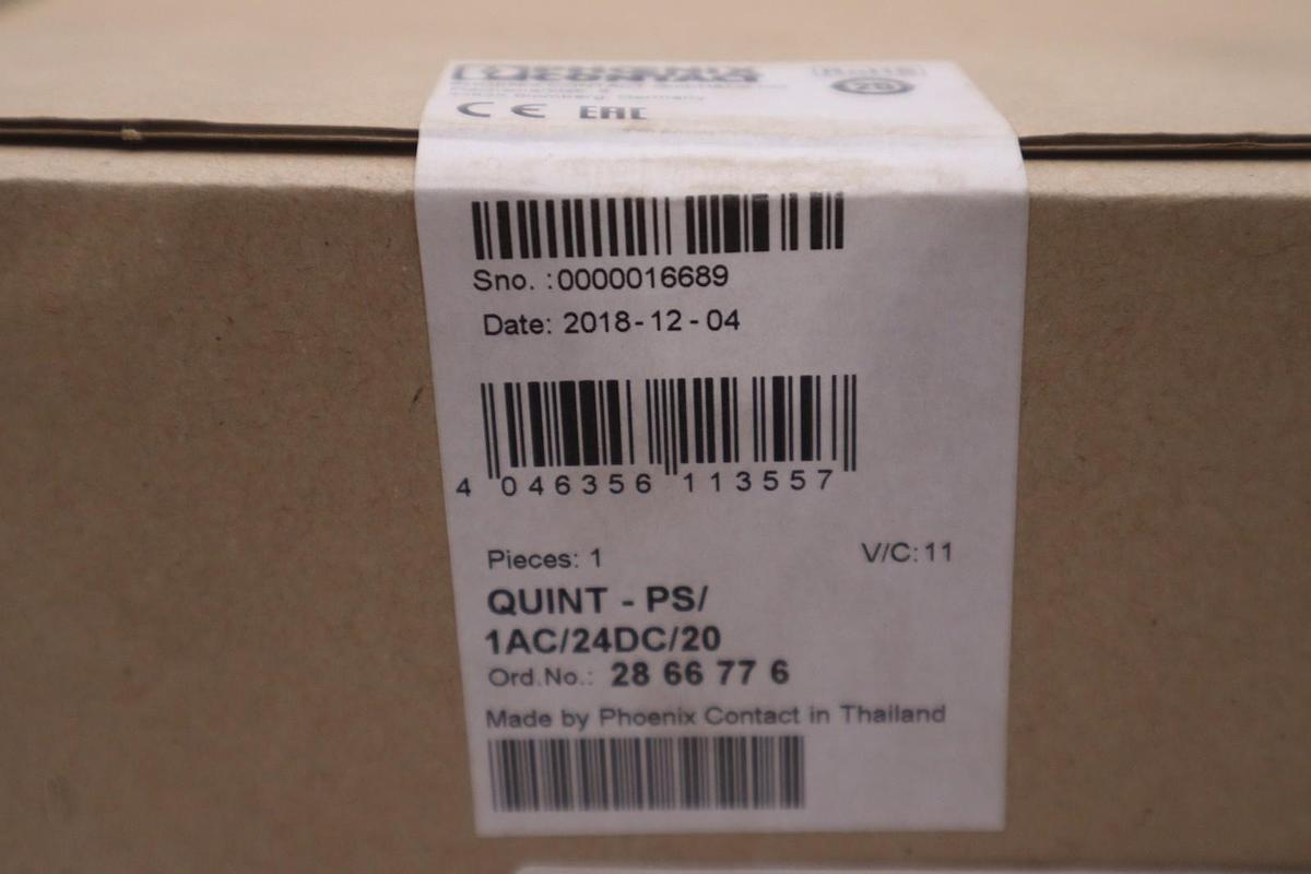 24V DIN Rail Power Supply - Phoenix Contact 2866776 - QUINT - PS/1AC/24DC/20 NEW
