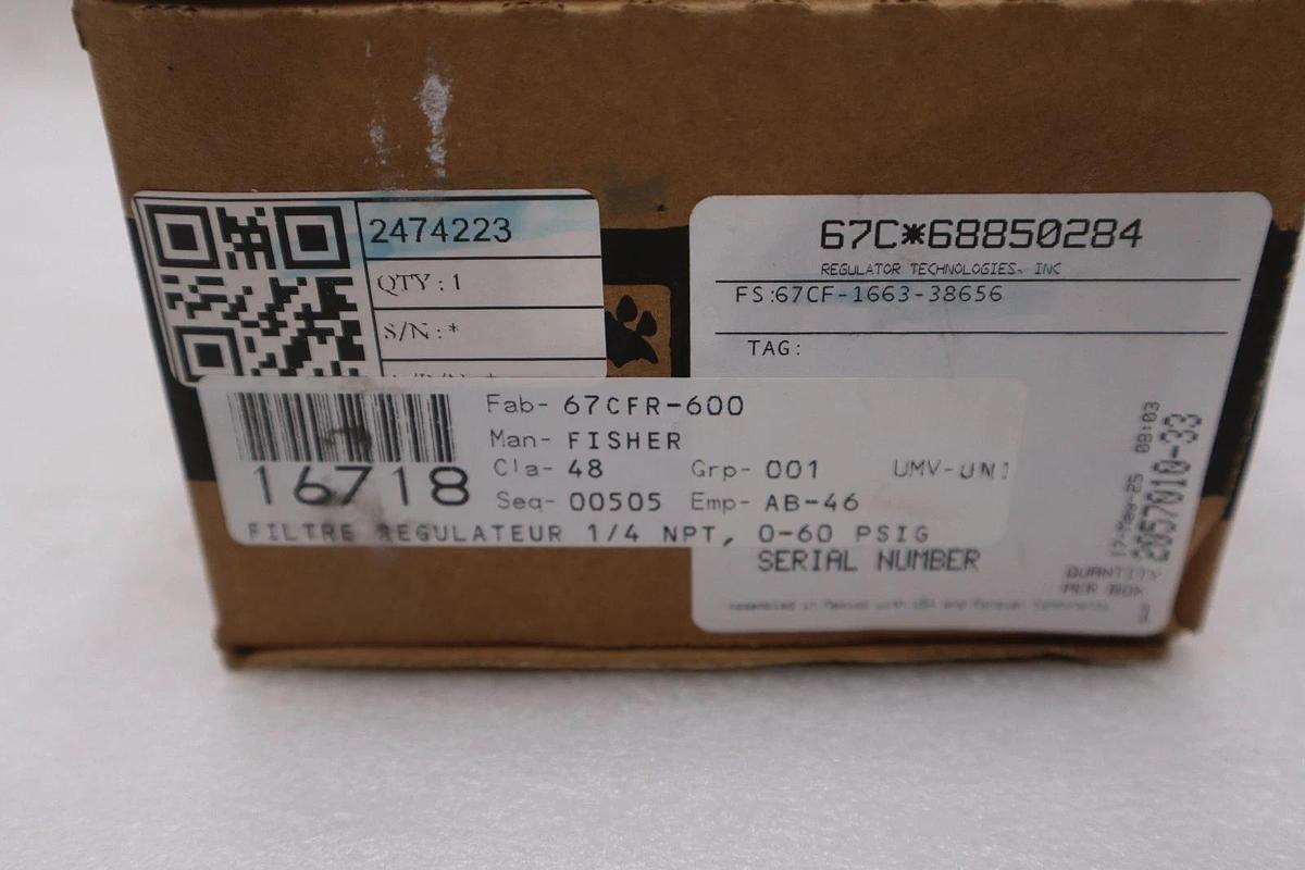 NEW OPEN BOX FISHER CONTROLS 67CFR-600 PRESSURE REGULATOR STK GF973