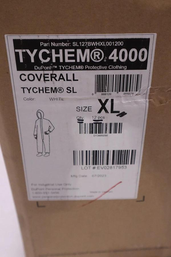 12 Dupont SL127BWHXL001200 Chemical Resistant PPE Suit XL Tychem 4000 STK SGF88