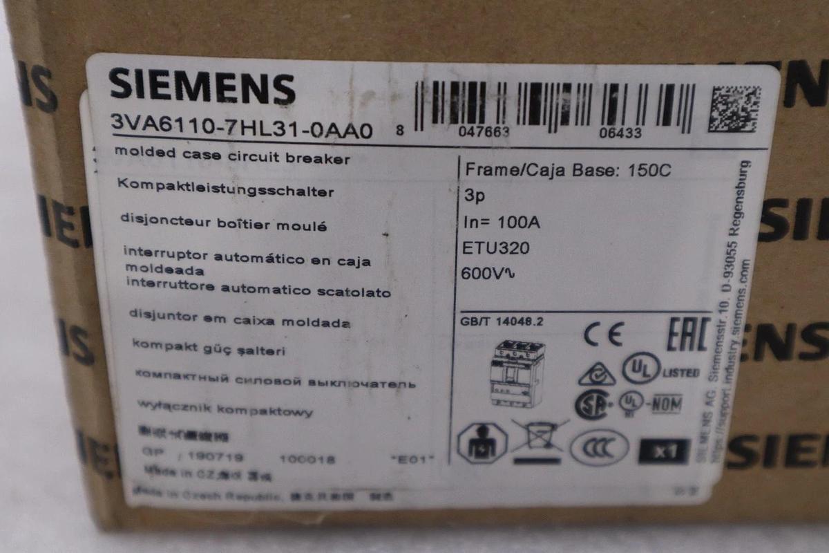 Used SIEMENS 3VA6110-7HL31-0AA0 / 3VA61107HL310AA0 - NEW - STOCK GF384