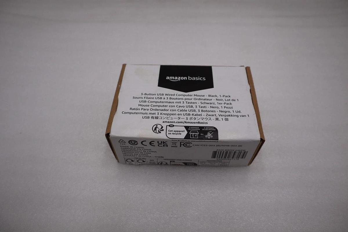 Used LOT OF 4 - Amazon Basics 3-Button Wired USB Computer Mouse Black STOCK H225A