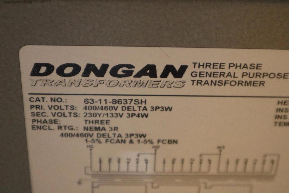 Used DONGAN 63-11-8637SH TRANSFORMER 3 PH 400/460V DELTA 3P3W STOCK HP161