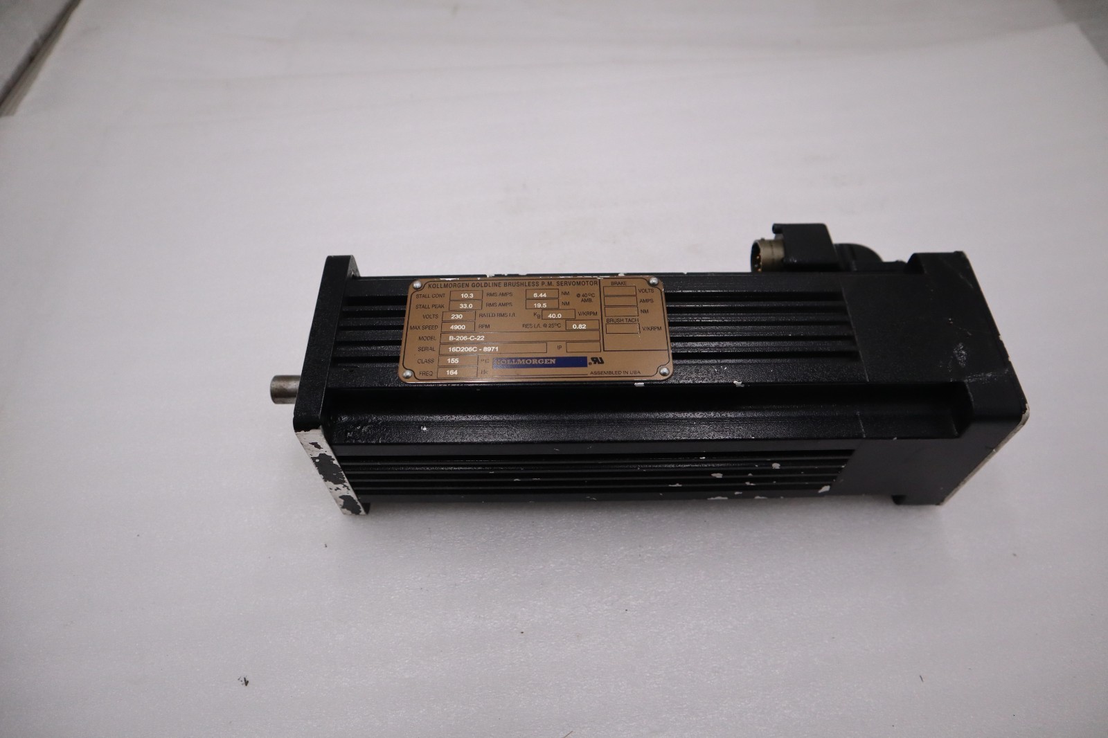 Used KOLLMORGEN B-206-C-22 Goldline Brushless P.M Servomotor STOCK H1254
