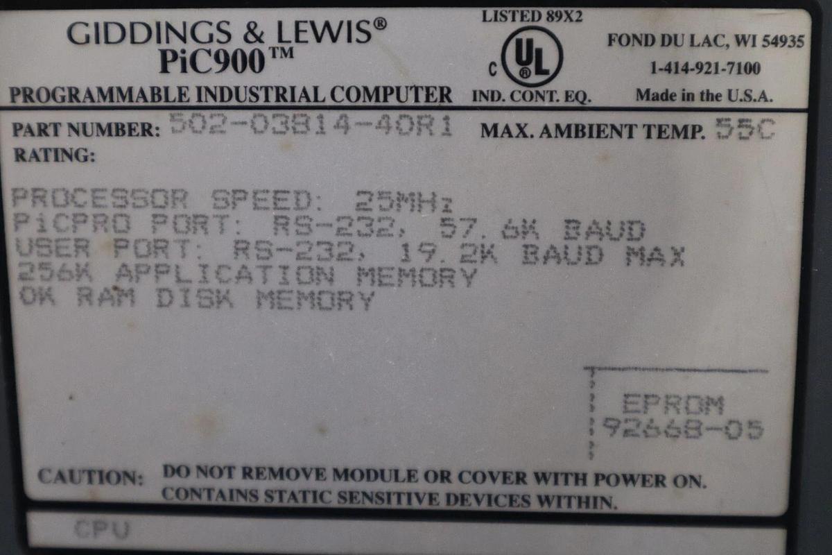 Used Giddings & Lewis PiC900 CPU Module 502-03814-40R1 STOCK 3808