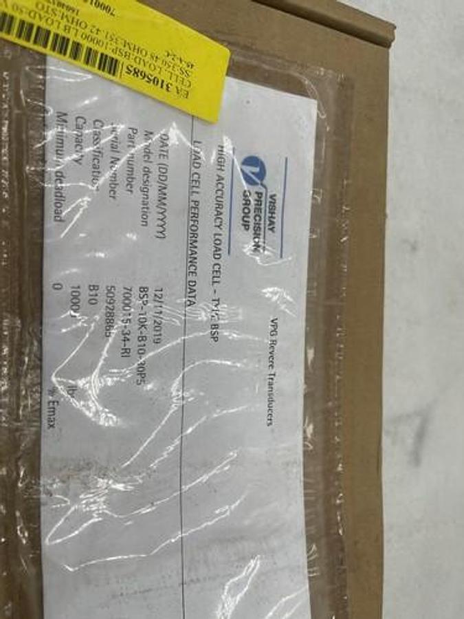 New Vishay BSP-100-B10-30P5 Revere Transducer Load Cell 10,000 Pounds Stock 3838