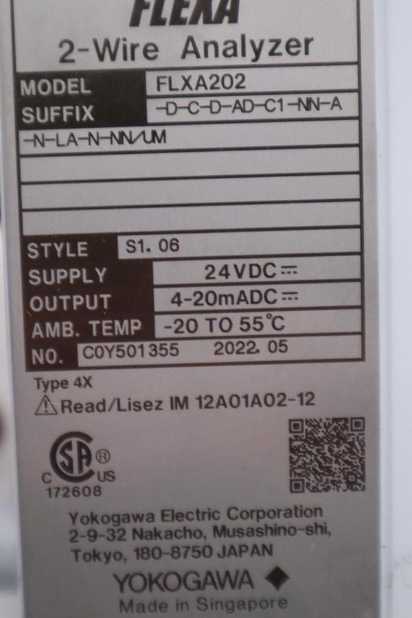 Used YOKOGAWA FLXA202-D-C-D-AD-C1-NN-A-N-LA-N-NN/UM / FLXA202DCDADC1NNANLAN NEW G138A